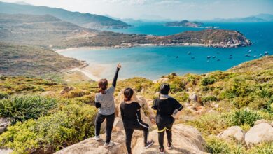 three women on mountain