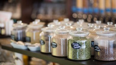 clear glass canister lot on table