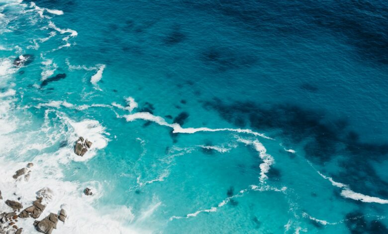 aerial view of seashore with stones