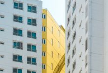 white and yellow buildings