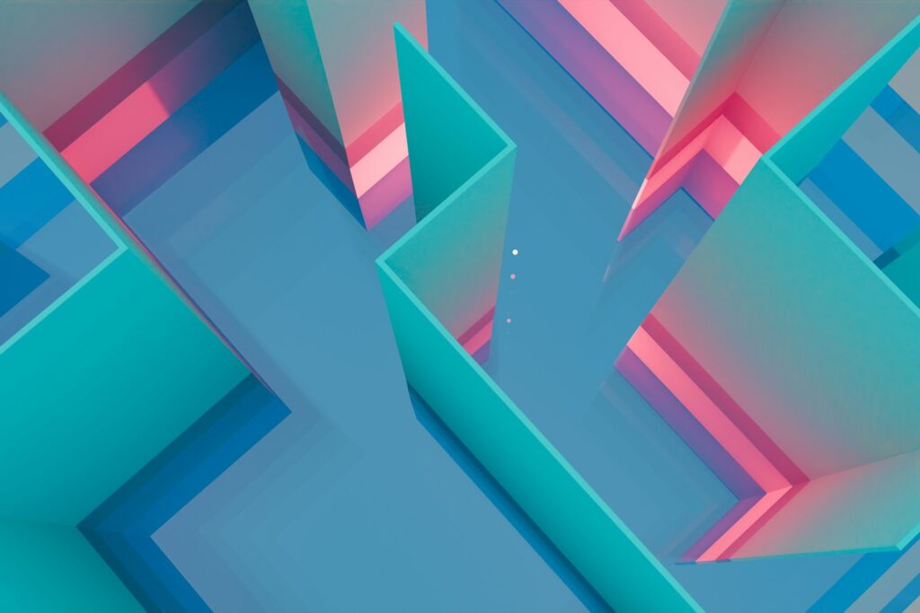 A computer generated image of a blue and pink structure