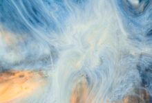 yellow, white, and blue abstract painting