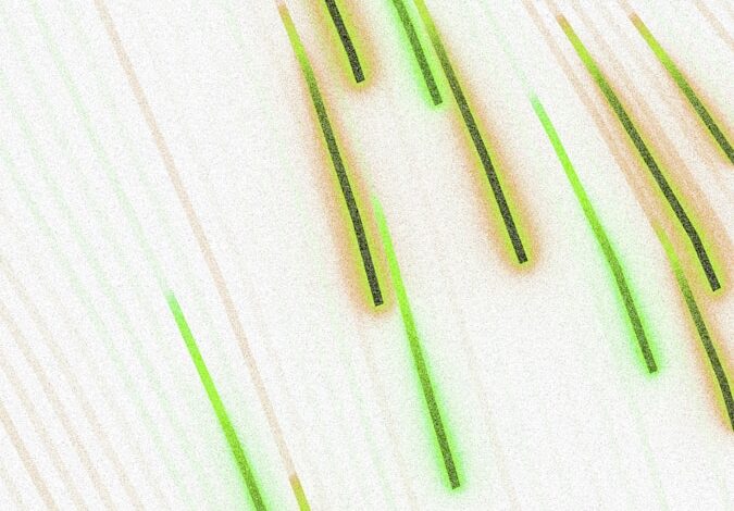 Green and gold streaks on white background